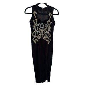 Vintage Asian Inspired Sequin Intricate Beading Chocolate Brown Velvet Dress S